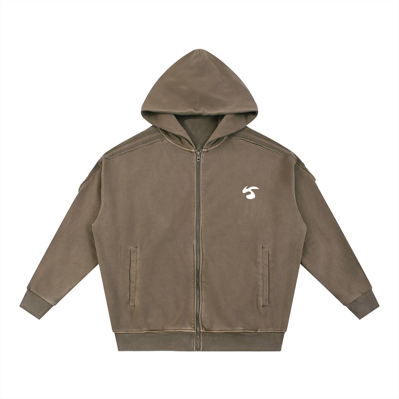Snow Washed Tape Raw Edge Zip Hoodie