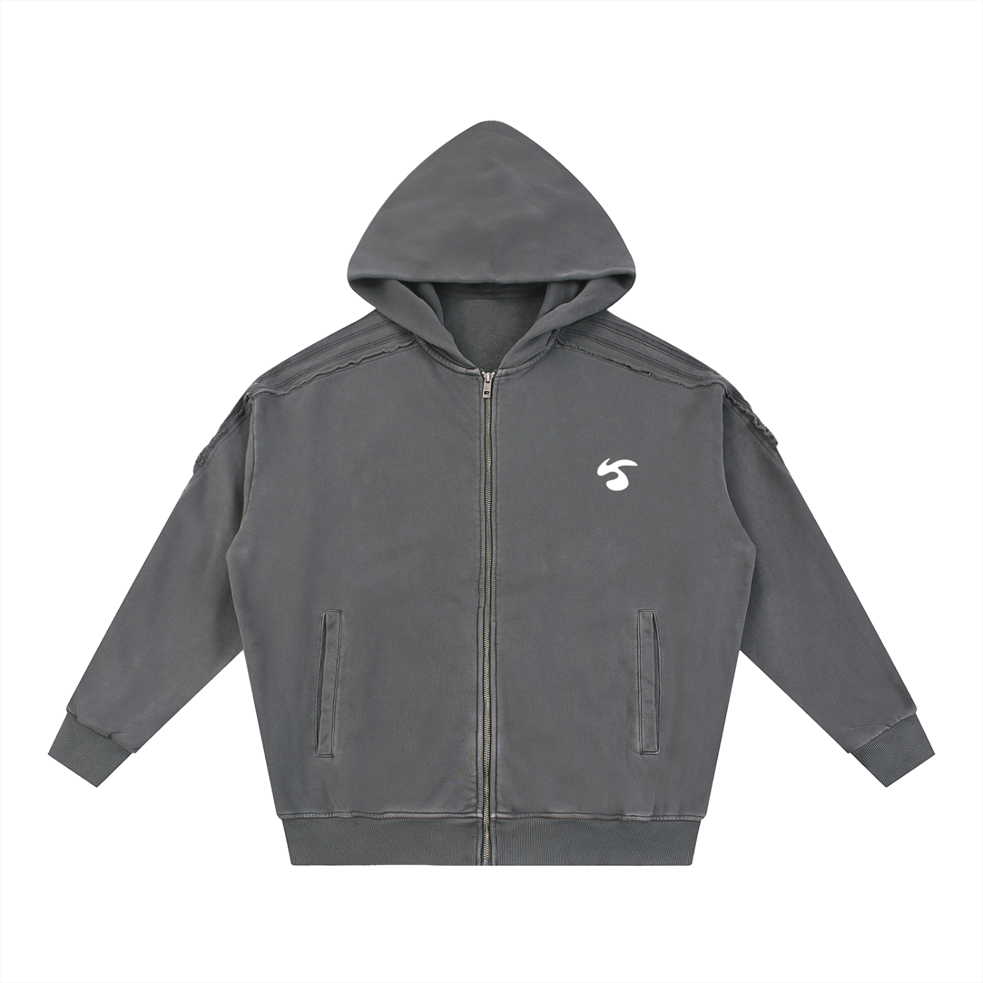 Snow Washed Tape Raw Edge Zip Hoodie